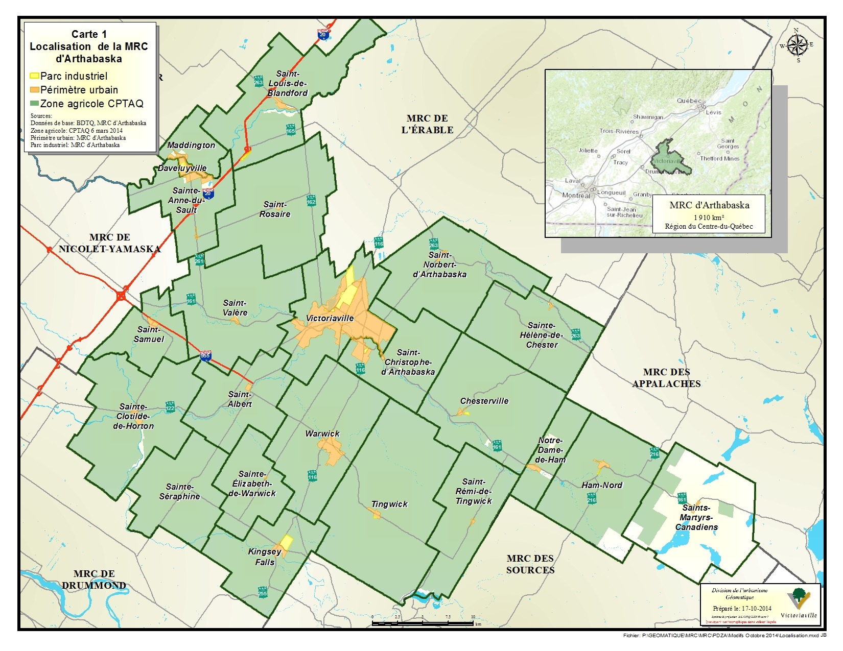 Carte 1 de 23 - Localisation de la MRC d'Arthabaska