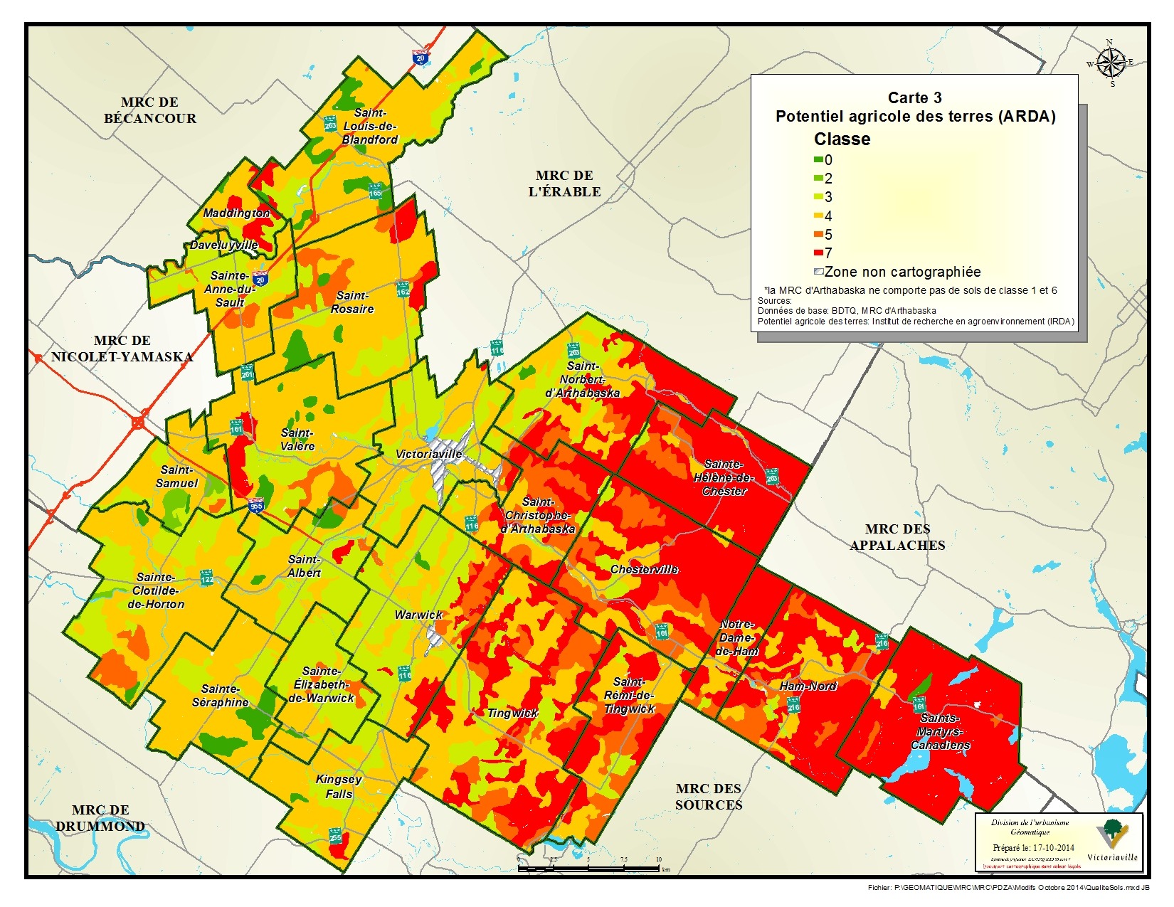 Carte 3 de 23 - Potentiel agricole des terres (ARDA)