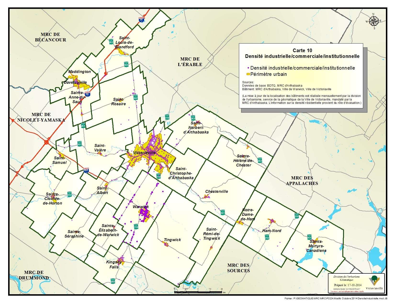 Carte 10 de 23 - Densité industrielle, commerciale et institutionnelle