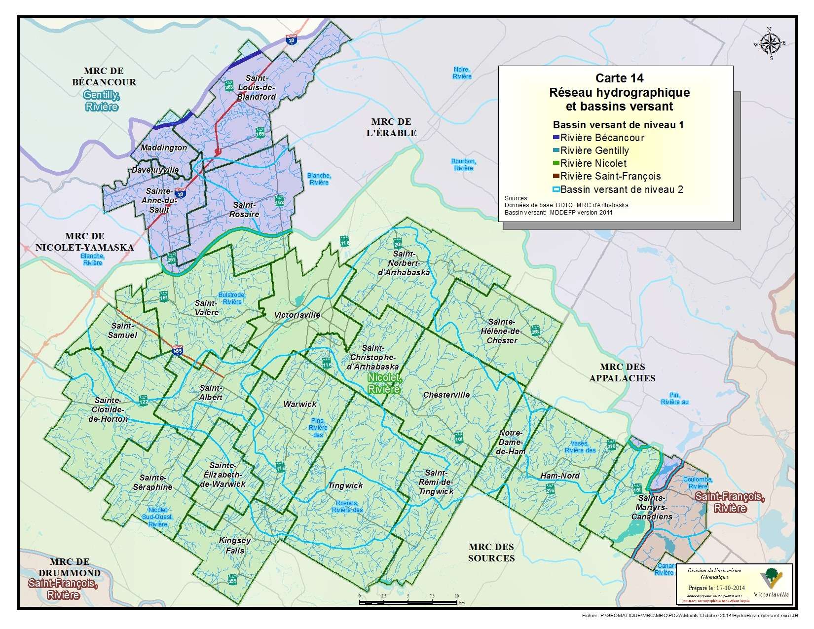 Carte 14 de 23 - Réseau hydrographique et bassins versant