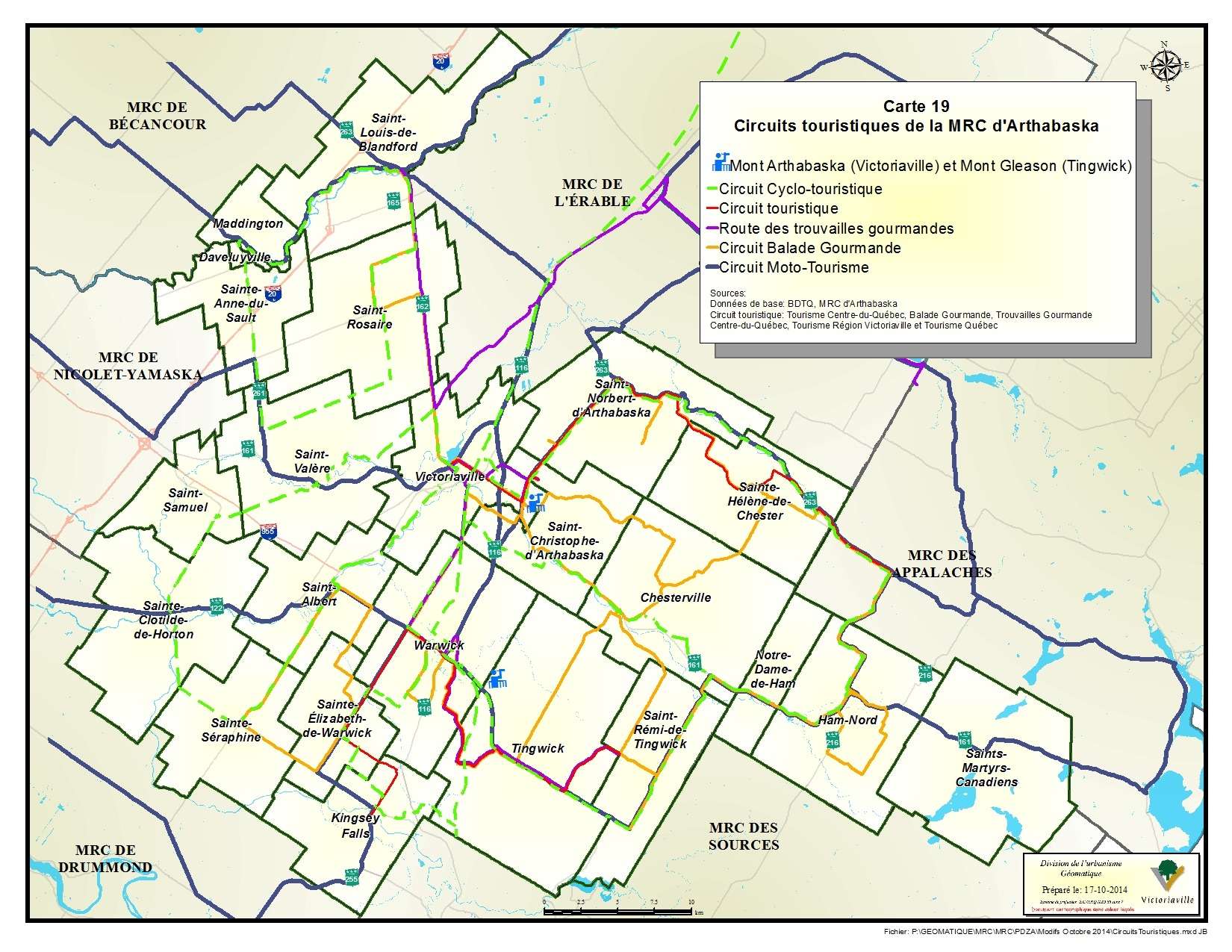 Carte 19 de 23 - Circuits touristiques de la MRC d'Arthabaska