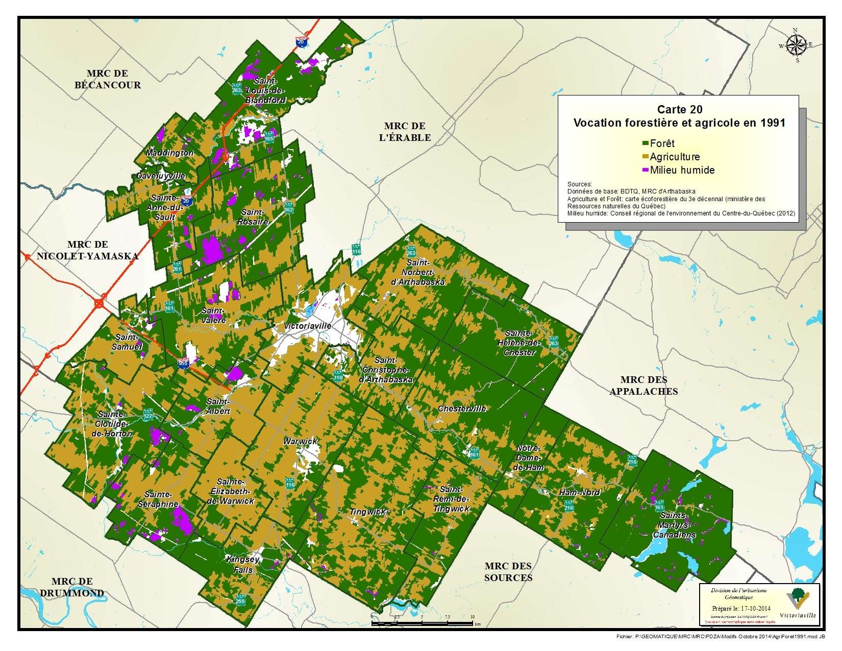 Carte 20 de 23 - Vocation forestière et agricole en 1991